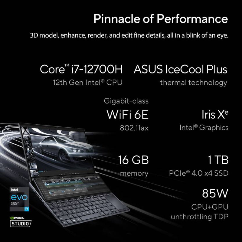 ASUS ZENBOOK PRO 14 DUO OLED WITH DUAL SCREEN TOUCH PANEL INTEL CORE I7 12TH GEN 12700H - (16 GB/1 TB SSD/WINDOWS 11 HOME/INTEL INTEGRATED IRIS XE) UX8402ZA - LM711WS - SWIFT PERIPHERALS90NB0X72-M002P0