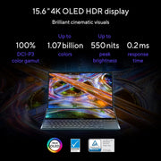 ASUS ZENBOOK PRO DUO 15 OLED (2022),15.6"(39.62 CMS) 4K OLED TOUCH,INTEL CORE I7 - 12700H 12TH GEN,DUAL SCREEN LAPTOP(32GB/1TB SSD/6GB GEFORCE RTX 3060/WINDOWS 11/OFFICE 2021/BLUE/2.3 KG),UX582ZM - H701WS - SWIFT PERIPHERALS90NB0VR1-M00180