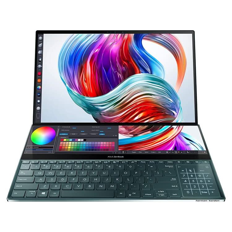 ASUS ZENBOOK PRO DUO, INTEL CORE I7 9TH GEN 15.6 INCH 4K UHD OLED TOUCH LAPTOP (32GB RAM/1TB NVME SSD/WINDOWS 10/6GB RTX 2060 GRAPHICS CARD/CELESTIAL BLUE/2.50 KG), UX581GV - HM7201T - SWIFT PERIPHERALS101620