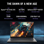 ASUS ZEPH G14, AI 9 HX 370 UP TO 50 TOPS /RTX5070TI 12GB/LPDDR5X 32GB/2TB PCIE 4.0 NVME M.2 SSD/14.0 OLED WQXGA+ GLARE CG,400NITS(HDR 500NITS),DCI - P3:100%(120HZ),NB(QS)/BACKLIT CHICLET KEYBOARD 1 - ZONE RGBWITH COPILOT KEY/73WHRS, 4S1P, 4 - CELL LI - ION/GRAY - SWIFT PERIPHERALS90NR0M53-M00680