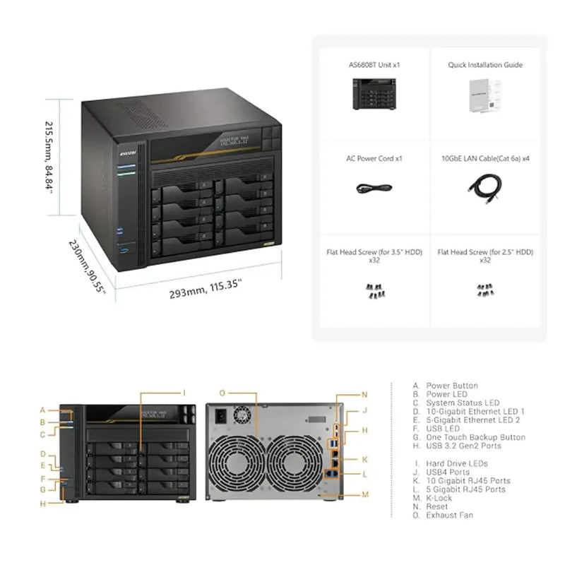 Asustor AS6808T Diskless 8 - Bay NAS Ryzen Quad - Core 16GB DDR5 ECC Dual 10GbE USB4 - SWIFT PERIPHERALSAS6808T