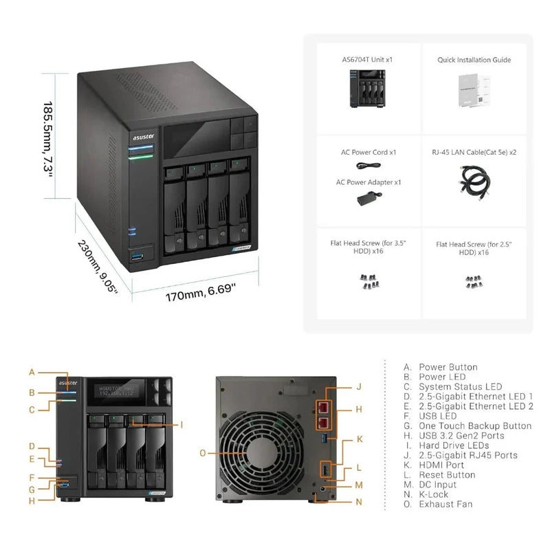 Asustor Lockerstor 4 Gen2 AS6704T 4 Bay NAS Network Attached Storage (Diskless) - SWIFT PERIPHERALSAS6704T