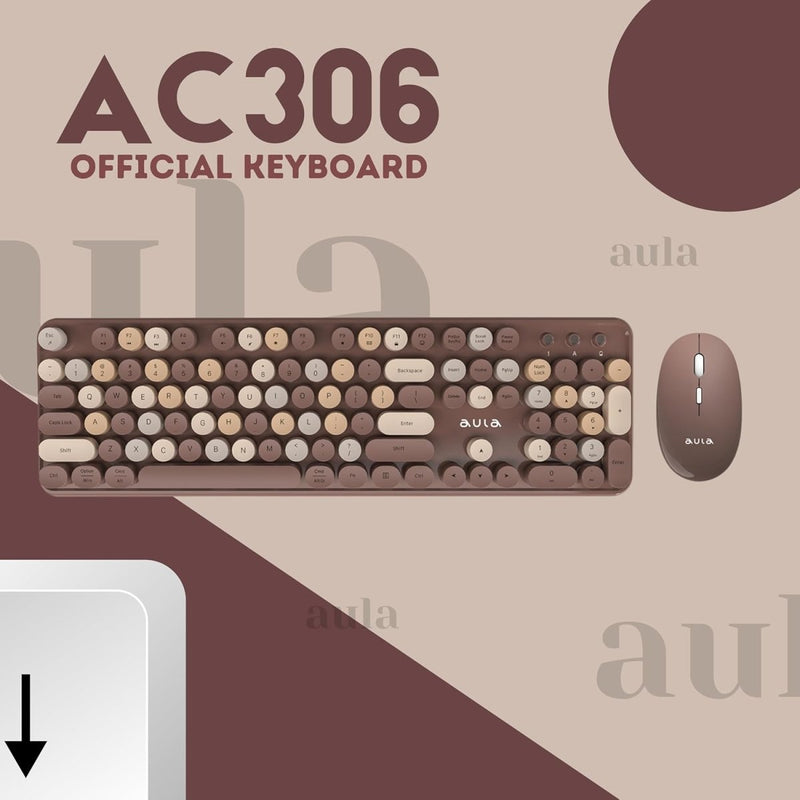 AULA AC306 WIRELESS KEYBOARD WITH RETRO KEYS ,MIX BROWN - SWIFT PERIPHERALS1092470