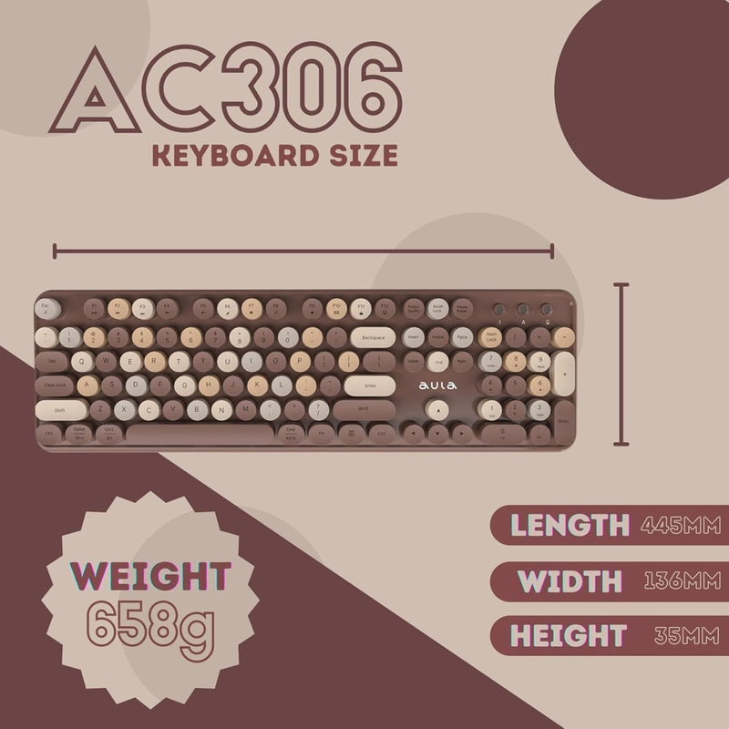 AULA AC306 WIRELESS KEYBOARD WITH RETRO KEYS ,MIX BROWN - SWIFT PERIPHERALS1092470