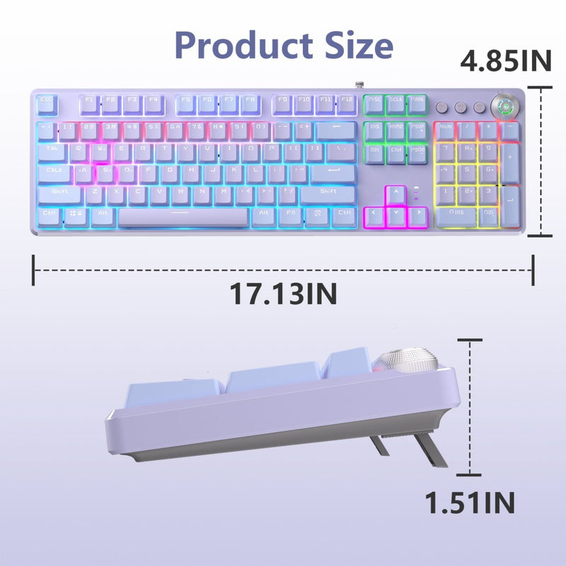 AULA F2088PRO FULL SIZE USB WIRED MECHANICAL GAMING KEYBOARD WITH MEDIA KNOB | RGB RAINBOW BACKLIT, REMOVABLE UPPER COVER, 108 PROGRAMMABLE KEYS KEYBOARDS FOR MAC/WINDOWS | PURPLE, RED SWITCHES - SWIFT PERIPHERALSF2088ProPr