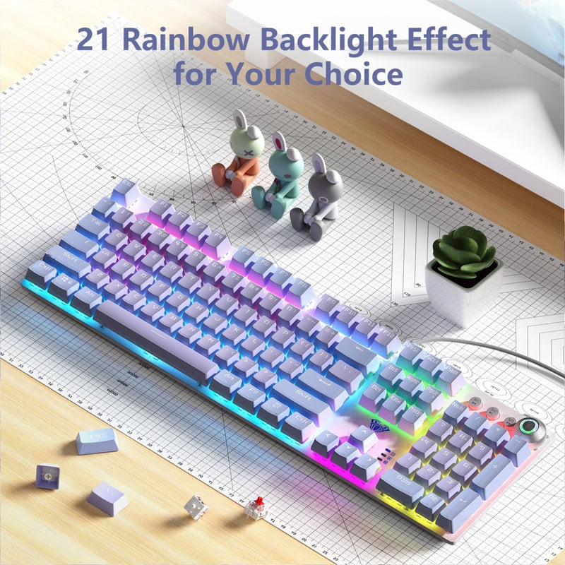 AULA F2088PRO FULL SIZE USB WIRED MECHANICAL GAMING KEYBOARD WITH MEDIA KNOB | RGB RAINBOW BACKLIT, REMOVABLE UPPER COVER, 108 PROGRAMMABLE KEYS KEYBOARDS FOR MAC/WINDOWS | PURPLE, RED SWITCHES - SWIFT PERIPHERALSF2088ProPr