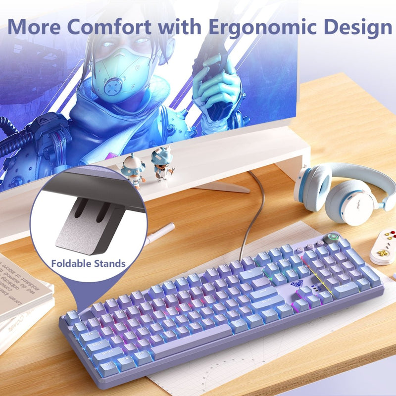 AULA F2088PRO FULL SIZE USB WIRED MECHANICAL GAMING KEYBOARD WITH MEDIA KNOB | RGB RAINBOW BACKLIT, REMOVABLE UPPER COVER, 108 PROGRAMMABLE KEYS KEYBOARDS FOR MAC/WINDOWS | PURPLE, RED SWITCHES - SWIFT PERIPHERALSF2088ProPr