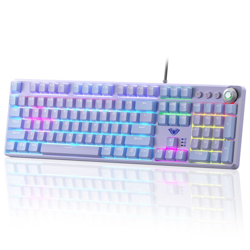AULA F2088PRO FULL SIZE USB WIRED MECHANICAL GAMING KEYBOARD WITH MEDIA KNOB | RGB RAINBOW BACKLIT, REMOVABLE UPPER COVER, 108 PROGRAMMABLE KEYS KEYBOARDS FOR MAC/WINDOWS | PURPLE, RED SWITCHES - SWIFT PERIPHERALSF2088ProPr