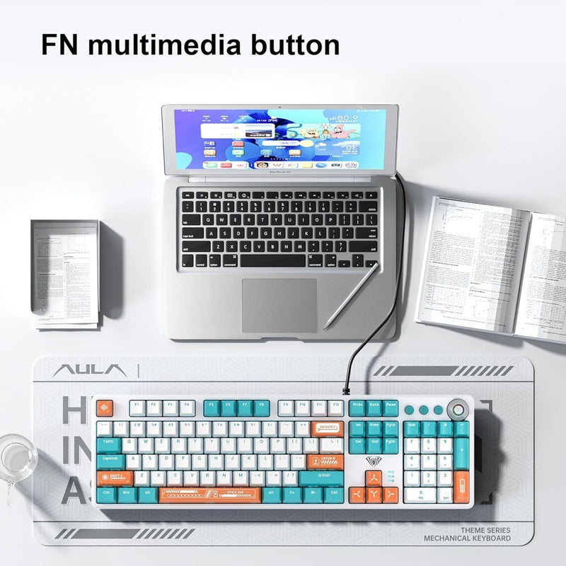 AULA F2088PRO WHITE ORANGE BLUE MECHANICAL GAMING KEYBOARD - SWIFT PERIPHERALSAula0027