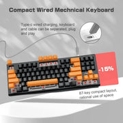AULA F3032 WIRED RGB BACKLIGHT MECHANICAL GAMING KEYBOARD | 87 KEYS COMPACT, UNIQUE 11 SIDE LIGHT, 60 MILLION KEYSTROKE, DETACHABLE WIRED COMPUTER KEYBOARDS FOR WINDOWS PC | ORANGE + BLACK, RED SWITCH - SWIFT PERIPHERALSF3032OBRd