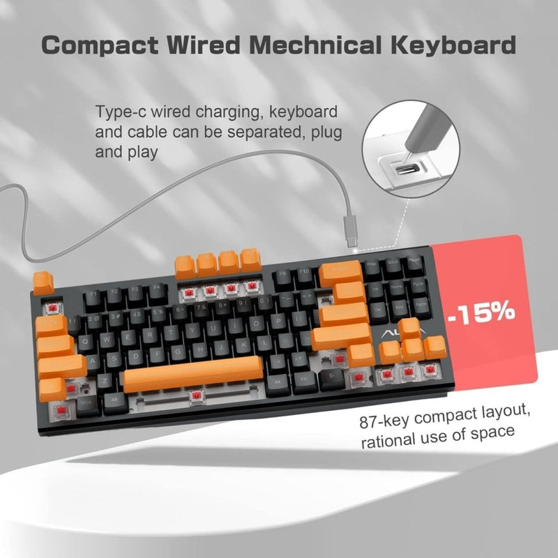 AULA F3032 WIRED RGB BACKLIGHT MECHANICAL GAMING KEYBOARD | 87 KEYS COMPACT, UNIQUE 11 SIDE LIGHT, 60 MILLION KEYSTROKE, DETACHABLE WIRED COMPUTER KEYBOARDS FOR WINDOWS PC | ORANGE + BLACK, RED SWITCH - SWIFT PERIPHERALSF3032OBRd