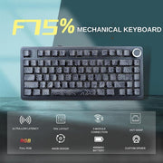 AULA F75 75% SIDE ENGRAVED TRI MODE TKL 80 KEYS WIRELESS MECHANICAL GAMING KEYBOARD WITH KNOB | 4000MAH BATTERY, SOUTH - FACING RGB BACKLIT PRE - LUBED HOT SWAPPABLE | BLACK CONTOUR - STAR VECTOR SWITCHES - SWIFT PERIPHERALSF75BCS