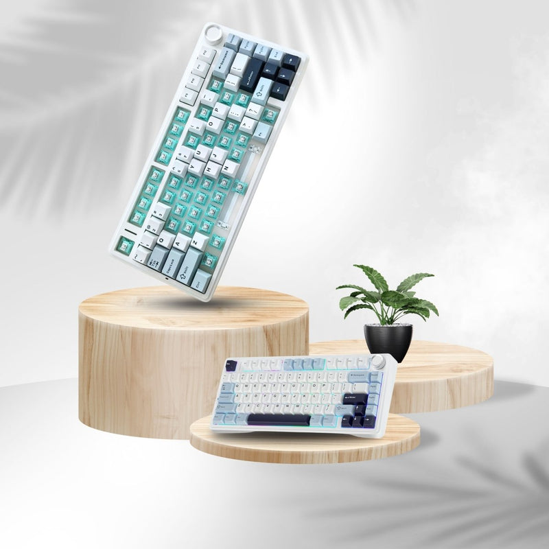AULA F75 75% WIRELESS MECHANICAL KEYBOARD | HOT SWAPPABLE | PRE - LUBED LINEAR SWITCHES | RGB BACKLIT | 2.4GHZ/TYPE - C/BLUETOOTH GAMING KEYBOARD (ICE BLUE, ICE VEIN SWITCH) - SWIFT PERIPHERALSF75IUV