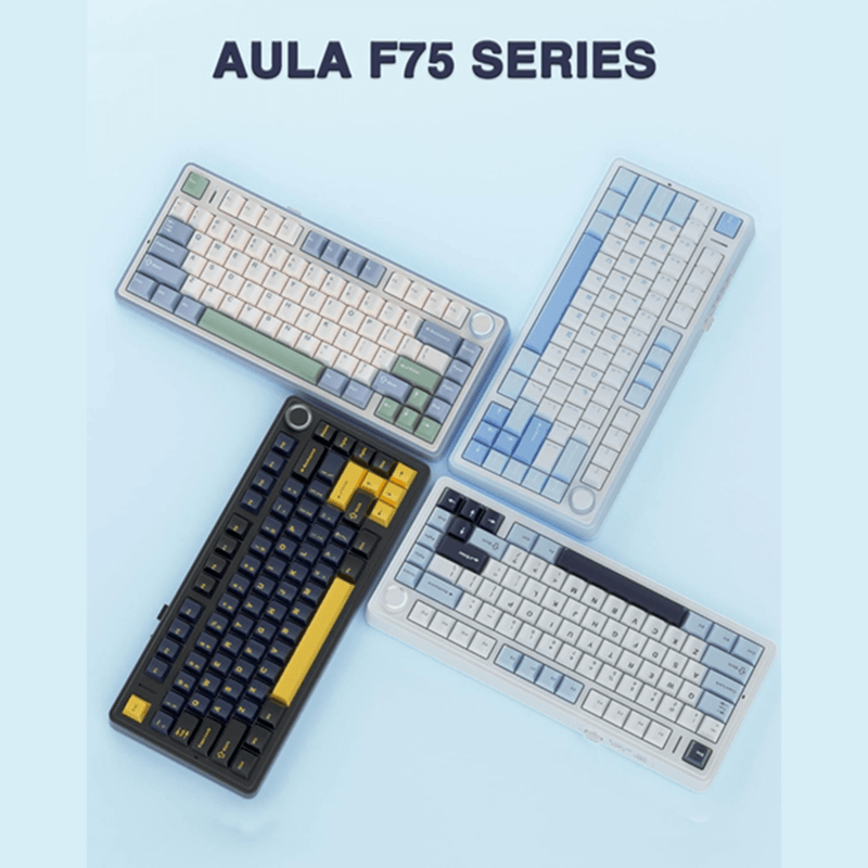 AULA F75 75% WIRELESS MECHANICAL KEYBOARD | HOT SWAPPABLE | PRE - LUBED LINEAR SWITCHES | RGB BACKLIT | 2.4GHZ/TYPE - C/BLUETOOTH GAMING KEYBOARD (ICE BLUE, REAPER SWITCH) - SWIFT PERIPHERALSF75IUR