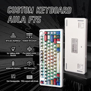 AULA F75 75% WIRELESS RGB BACKLIT TRI - MODE GAMING MECHANICAL KEYBOARD WITH KNOB | 80 KEYS COMPACT KEYBOARD, PRE - LUBED GASKET HOT - SWAPPABLE | BLUETOOTH/2.4GHZ/TYPE - C | COMIC KEYCAP - REAPER SWITCHES - SWIFT PERIPHERALSF75CKR