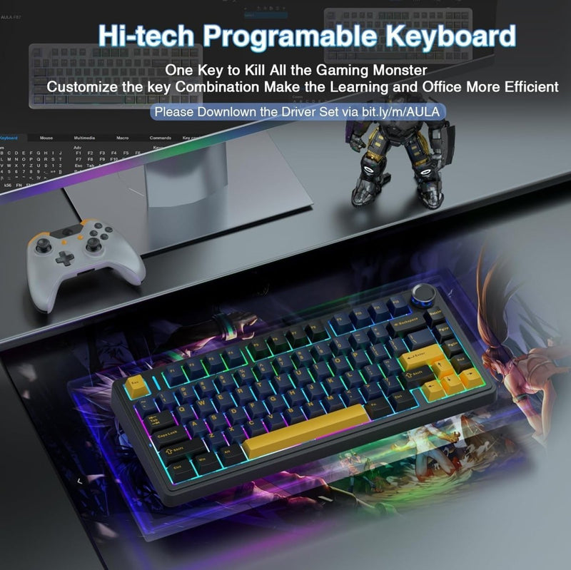 AULA F75 THUNDER BLACK GRAYWOOD SWITCH MECHANICAL GAMING KEYBOARD - SWIFT PERIPHERALS1094024