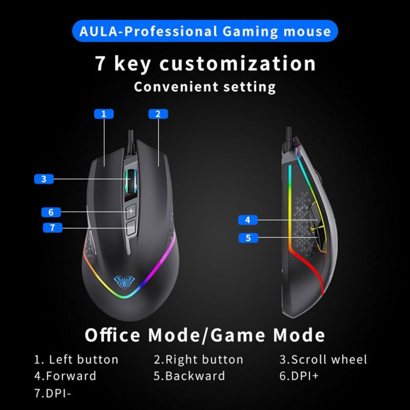 AULA F805 WIRED GAMING MOUSE, BLACK - SWIFT PERIPHERALS1094000
