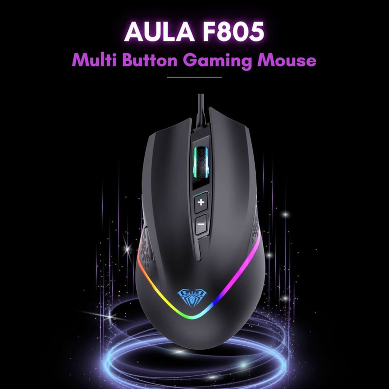 AULA F805 WIRED GAMING MOUSE, BLACK - SWIFT PERIPHERALS1094000