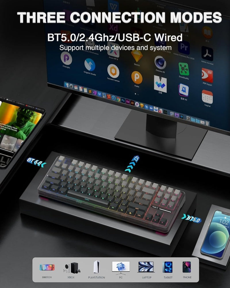 AULA F87 GRADIENT GRAY SPACE CRYSTAL SWITCH MECHANICAL GAMING KEYBOARD - SWIFT PERIPHERALS1094006