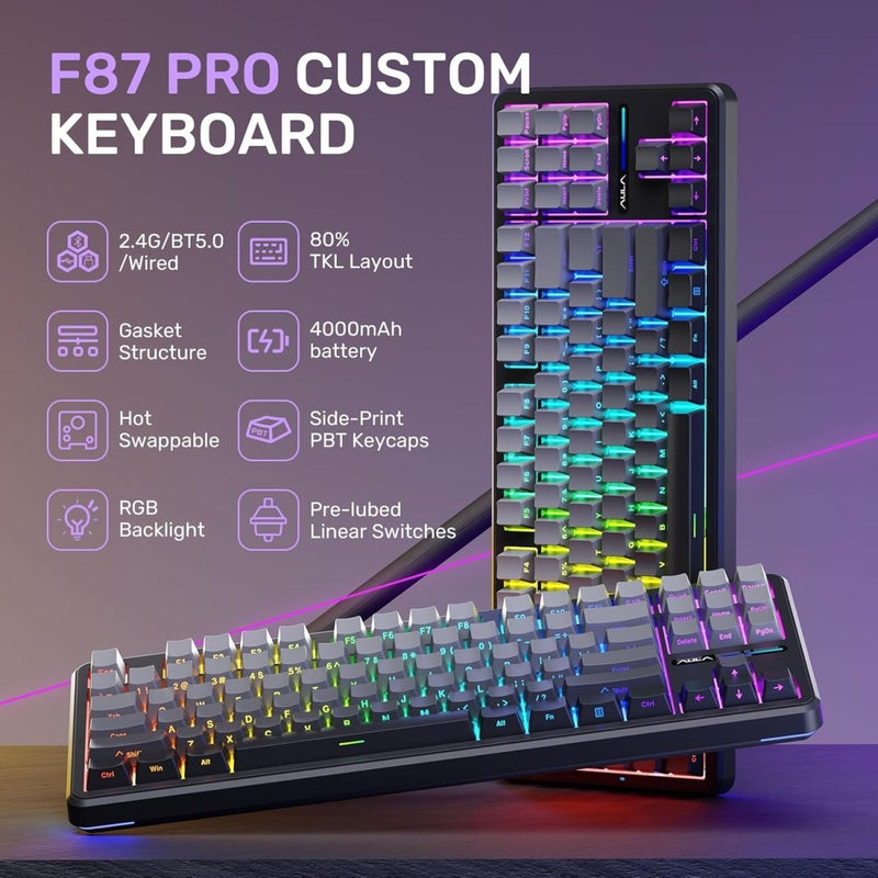 AULA F87 SIDE ENGRAVED GRADIENT GRAY REAPER SWITCH MECHANICAL GAMING KEYBOARD - SWIFT PERIPHERALSAula0028