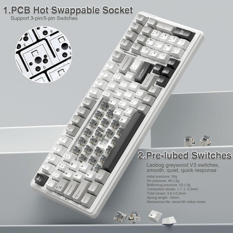 AULA F99 BLUE WHITE GRAYWOOD SWITCH MECHANICAL GAMING KEYBOARD - SWIFT PERIPHERALS1094005