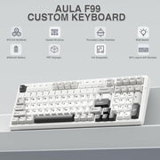 AULA F99 BLUE WHITE GRAYWOOD SWITCH MECHANICAL GAMING KEYBOARD - SWIFT PERIPHERALS1094005