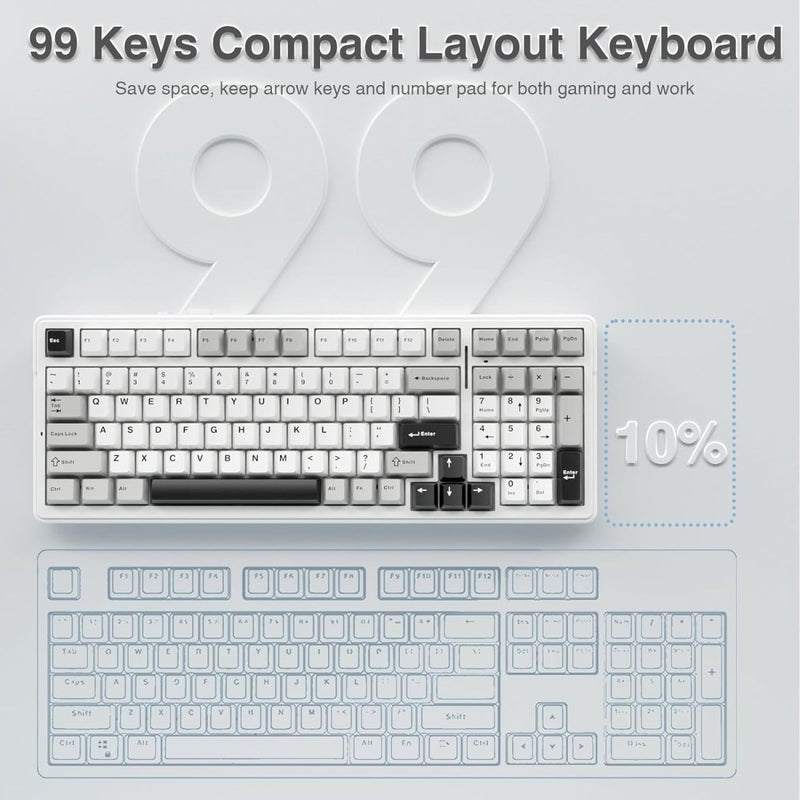 AULA F99 BLUE WHITE GRAYWOOD SWITCH MECHANICAL GAMING KEYBOARD - SWIFT PERIPHERALS1094005