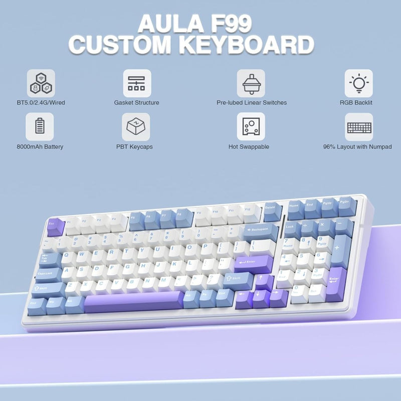 AULA F99 GRAY WHITE GRAYWOOD SWITCH MECHANICAL GAMING KEYBOARD - SWIFT PERIPHERALS1092448