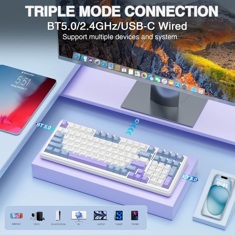 AULA F99 GRAY WHITE GRAYWOOD SWITCH MECHANICAL GAMING KEYBOARD - SWIFT PERIPHERALS1092448