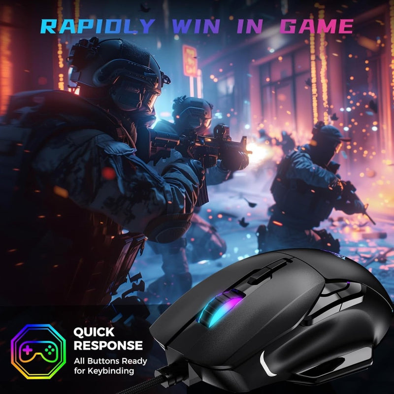 AULA GAMING MOUSE, 12800 DPI RGB WIRED GAMING MOUSE GAMER FOR LAPTOP PC MAC,AULA F815 - SWIFT PERIPHERALS1092428