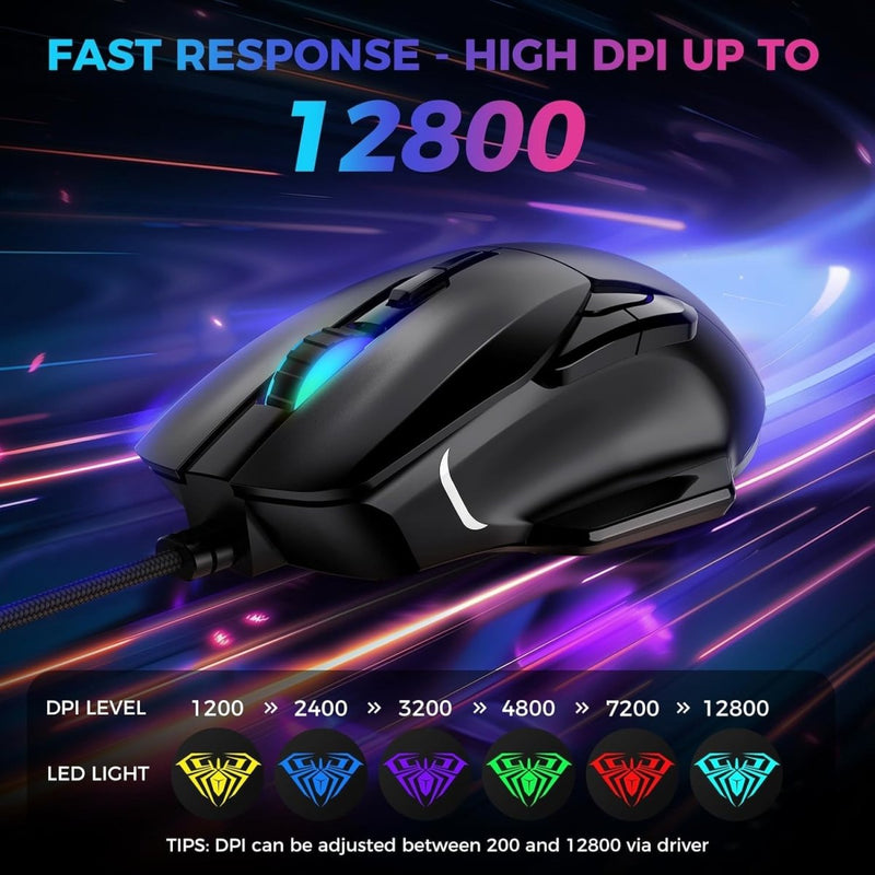 AULA GAMING MOUSE, 12800 DPI RGB WIRED GAMING MOUSE GAMER FOR LAPTOP PC MAC,AULA F815 - SWIFT PERIPHERALS1092428