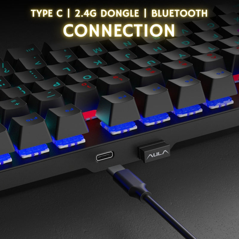 AULA M75 TRI - MODE (2.4G/BLUETOOTH/WIRED) HOT SWAPPABLE RGB BACKLIT WIRELESS MECHANICAL GAMING KEYBOARD | ALL KEY ANTI - GHOSTING | DUAL MODE KNOB WITH MULTIMEDIA BUTTONS | BLACK - RED SWITCHES - SWIFT PERIPHERALSM75B