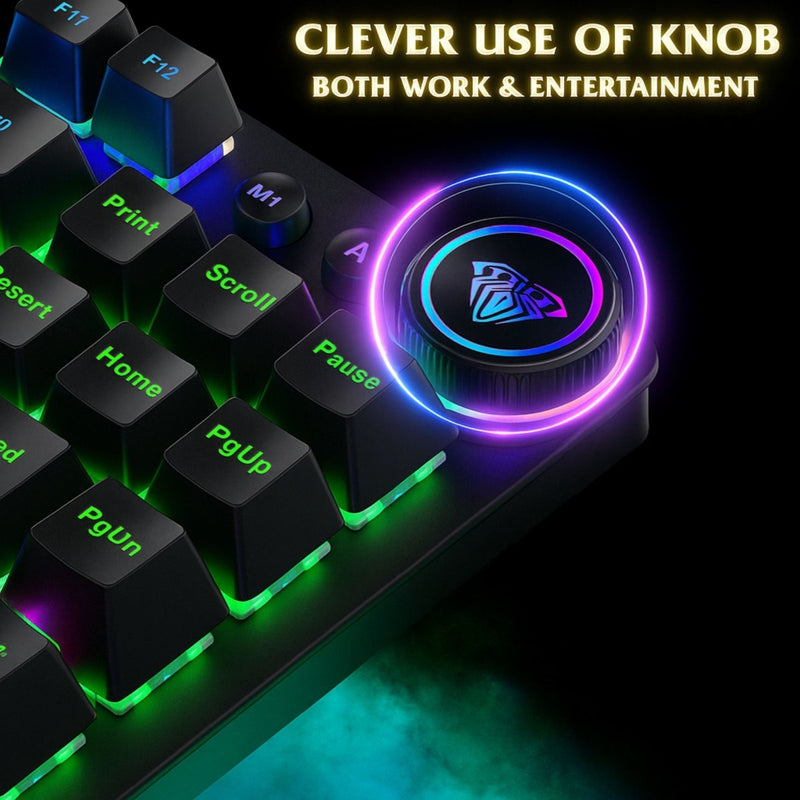 AULA M75 TRI - MODE (2.4G/BLUETOOTH/WIRED) HOT SWAPPABLE RGB BACKLIT WIRELESS MECHANICAL GAMING KEYBOARD | ALL KEY ANTI - GHOSTING | DUAL MODE KNOB WITH MULTIMEDIA BUTTONS | BLACK - RED SWITCHES - SWIFT PERIPHERALSM75B