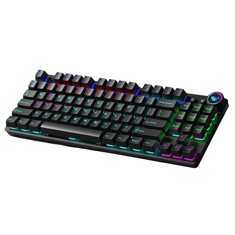 AULA M75 TRI - MODE (2.4G/BLUETOOTH/WIRED) HOT SWAPPABLE RGB BACKLIT WIRELESS MECHANICAL GAMING KEYBOARD | ALL KEY ANTI - GHOSTING | DUAL MODE KNOB WITH MULTIMEDIA BUTTONS | BLACK - RED SWITCHES - SWIFT PERIPHERALSM75B