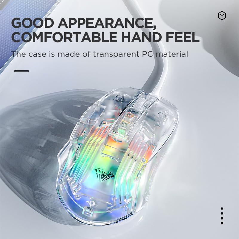 AULA S80 TRANSPARENT RGB, 7200 DPI, 7 BUTTONS PC WIRED OPTICAL GAMING MOUSE (USB 2.0, TRANSPARENT WHITE) - SWIFT PERIPHERALS1092477