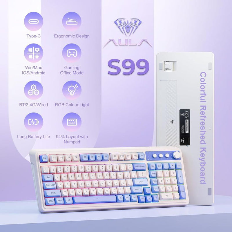 AULA S99 MECHANICAL KEYBOARD (BLUE & WHITE) BEST MECHANICAL KEYBOARD - SWIFT PERIPHERALS1092462