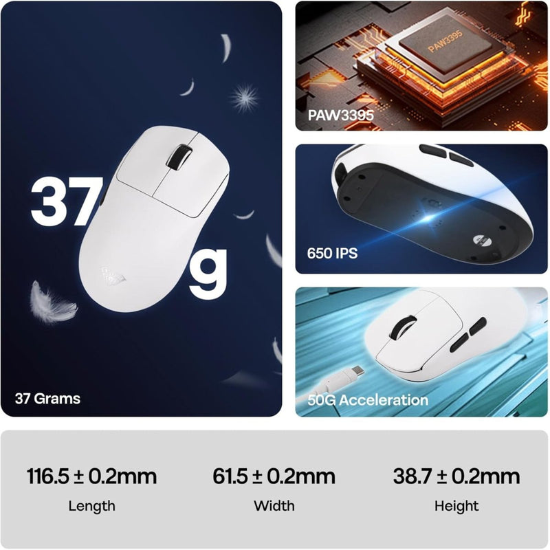 AULA SC800 TRI - MODE(2.4GHZ/BT/WIRED) ULTRA - LIGHTWEIGHT GAMING MOUSE | 37GRAMS, ADJUSTABLE 26000 DPI, PAW3395 SENSOR, 8000 POLLING RATE, ULTRA - PRECISE & DURABLE FOR GAMING & OFFICE USE | WHITE (SC800W) - SWIFT PERIPHERALSSC800W