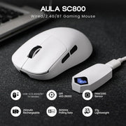 AULA SC800 TRI - MODE(2.4GHZ/BT/WIRED) ULTRA - LIGHTWEIGHT GAMING MOUSE | 37GRAMS, ADJUSTABLE 26000 DPI, PAW3395 SENSOR, 8000 POLLING RATE, ULTRA - PRECISE & DURABLE FOR GAMING & OFFICE USE | WHITE (SC800W) - SWIFT PERIPHERALSSC800W