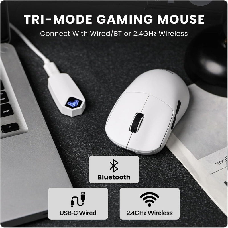 AULA SC800 TRI - MODE(2.4GHZ/BT/WIRED) ULTRA - LIGHTWEIGHT GAMING MOUSE | 37GRAMS, ADJUSTABLE 26000 DPI, PAW3395 SENSOR, 8000 POLLING RATE, ULTRA - PRECISE & DURABLE FOR GAMING & OFFICE USE | WHITE (SC800W) - SWIFT PERIPHERALSSC800W