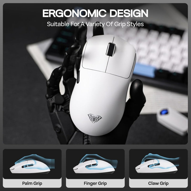 AULA SC800 TRI - MODE(2.4GHZ/BT/WIRED) ULTRA - LIGHTWEIGHT GAMING MOUSE | 37GRAMS, ADJUSTABLE 26000 DPI, PAW3395 SENSOR, 8000 POLLING RATE, ULTRA - PRECISE & DURABLE FOR GAMING & OFFICE USE | WHITE (SC800W) - SWIFT PERIPHERALSSC800W