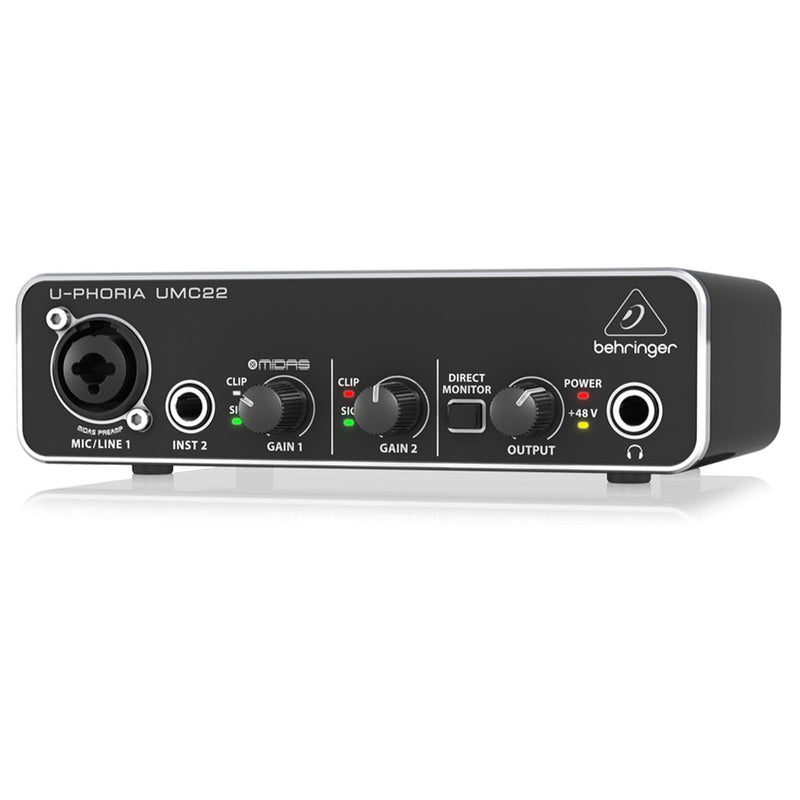 Behringer U - PHORIA UMC22 2x2 USB Audio Interface with Midas Mic Preamplifier - SWIFT PERIPHERALSU-PHORIA-UMC22