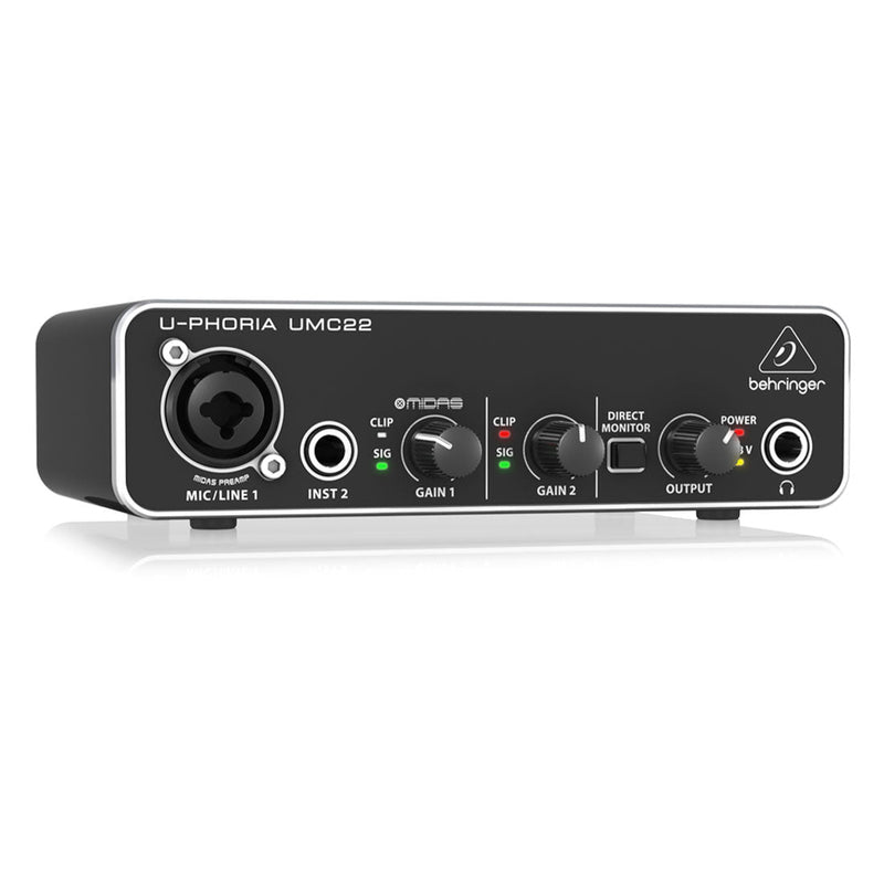 Behringer U - PHORIA UMC22 2x2 USB Audio Interface with Midas Mic Preamplifier - SWIFT PERIPHERALSU-PHORIA-UMC22