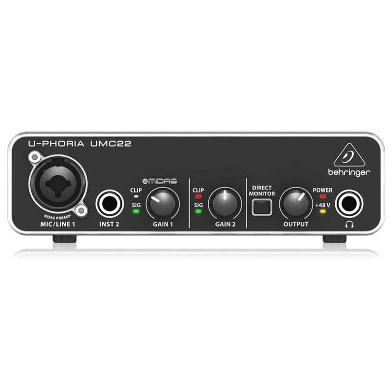 Behringer U - PHORIA UMC22 2x2 USB Audio Interface with Midas Mic Preamplifier - SWIFT PERIPHERALSU-PHORIA-UMC22