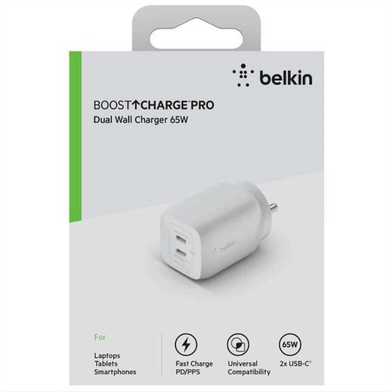 Belkin Boost Charge Pro Dual USB - C GaN Wall Charger with PPS 65W - SWIFT PERIPHERALSWCH013ZBWH
