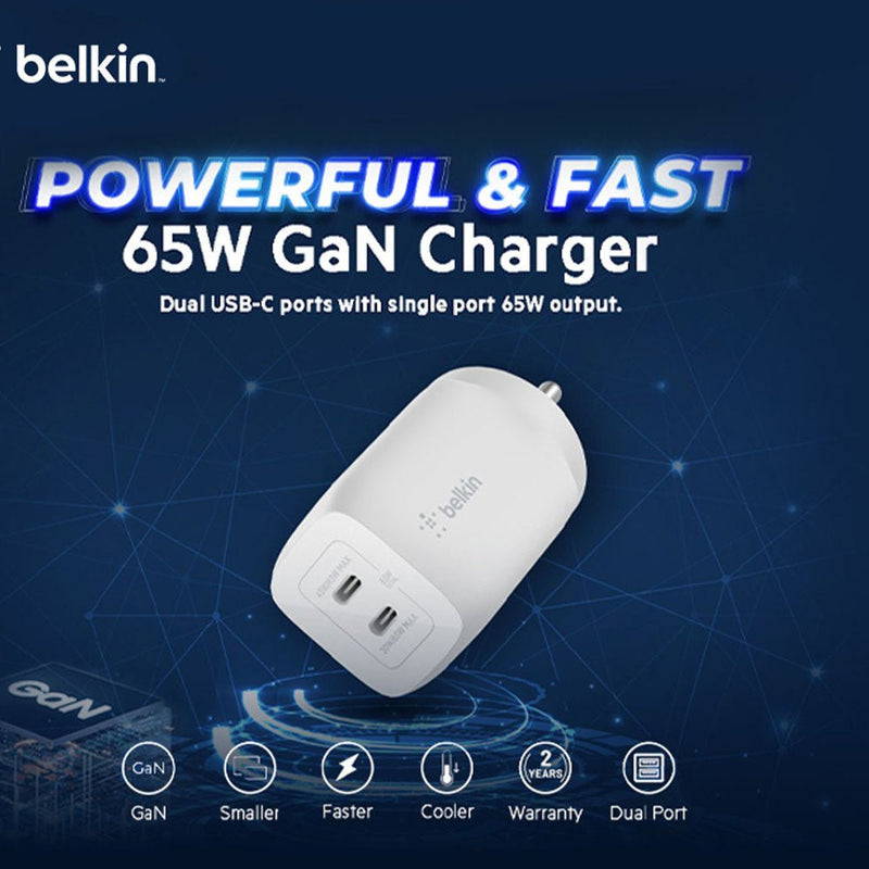 Belkin Boost Charge Pro Dual USB - C GaN Wall Charger with PPS 65W - SWIFT PERIPHERALSWCH013ZBWH