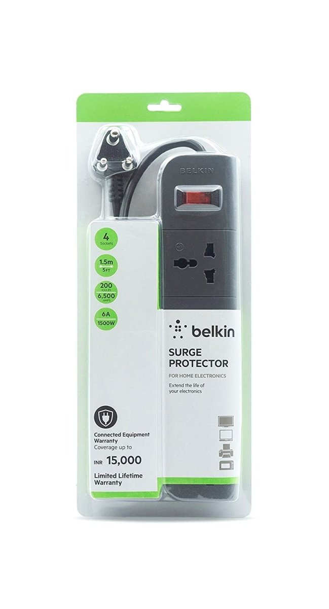 Belkin Economy Series 4 - Socket Surge Protector Universal Socket - Grey - SWIFT PERIPHERALSF9E400ZB1.5MGRY