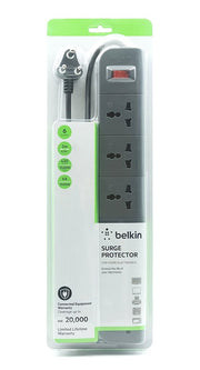 Belkin Economy Series 6 - Socket Surge Protector Universal Socket - Grey - SWIFT PERIPHERALSF9E600ZB2M-GRY