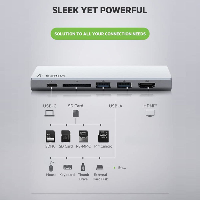 Belkin USB Type - C 6 - Port USB Hub - SWIFT PERIPHERALSF4U092BTSGY