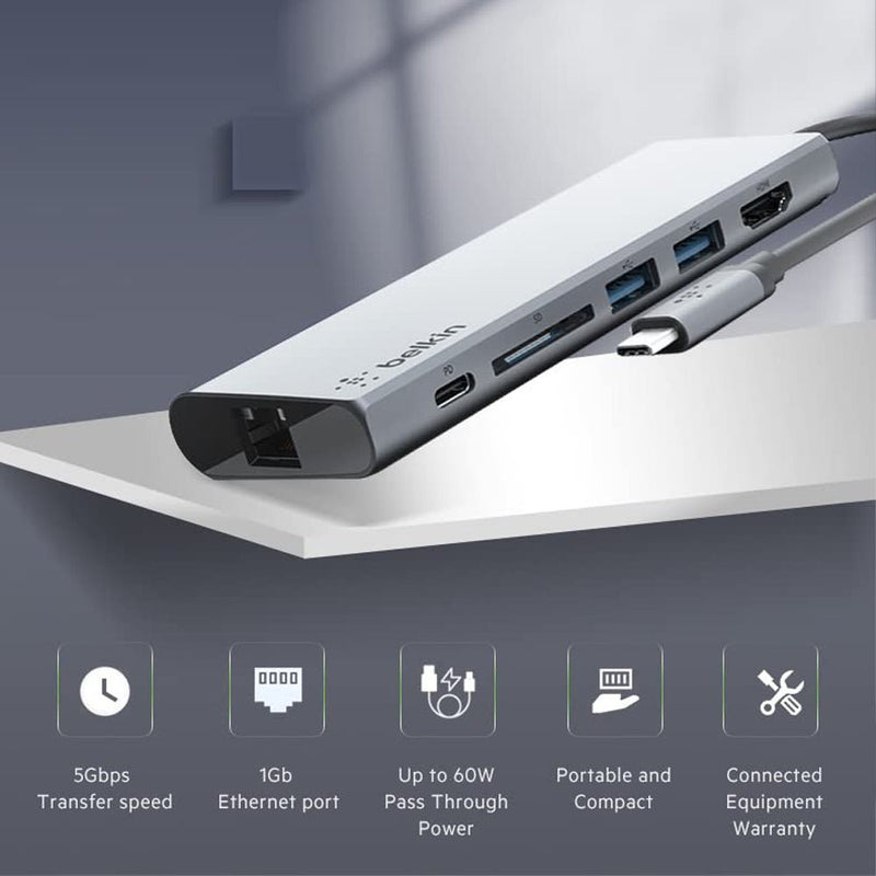 Belkin USB Type - C 6 - Port USB Hub - SWIFT PERIPHERALSF4U092BTSGY