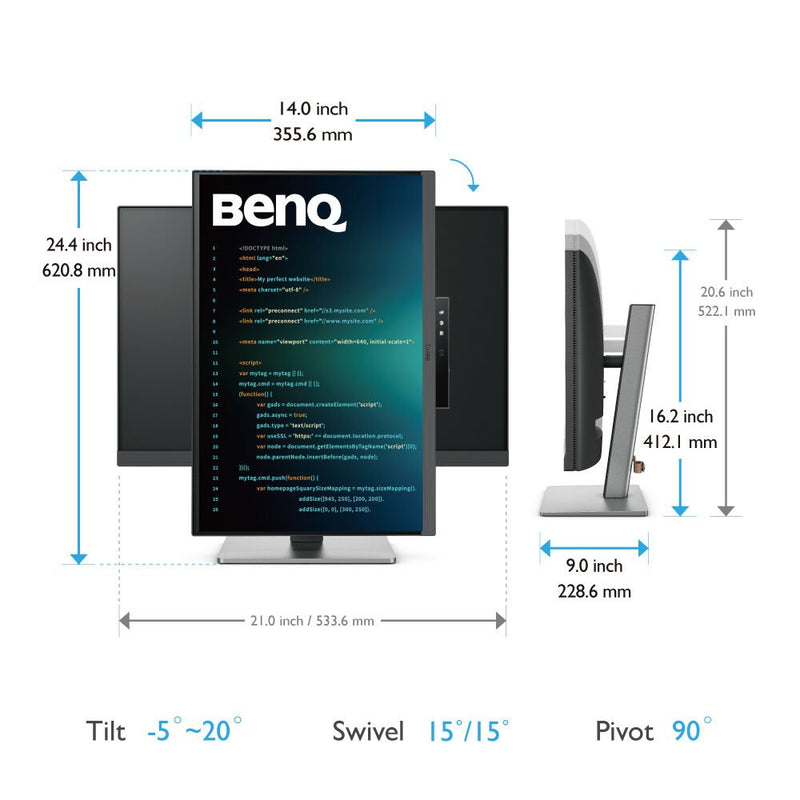 BenQ RD240Q 24.1” 60Hz 2560x1600 WQXGA USB - C Ergonomic Programming Monitor with Built - in Speaker - SWIFT PERIPHERALSRD240Q